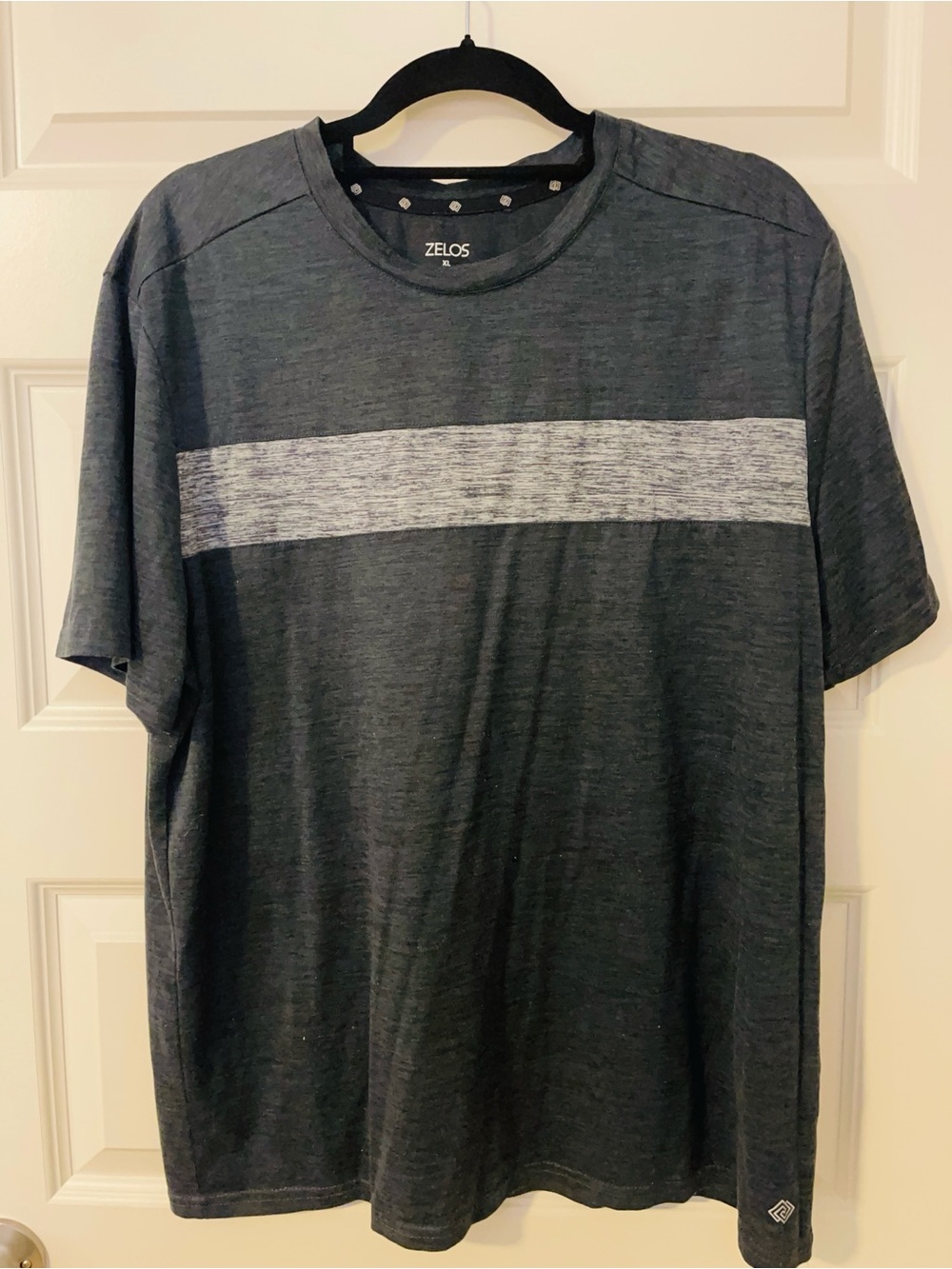 ZELOS Charcoal Short-Sleeve Tee with Heathered Light Gray Chest Stripe